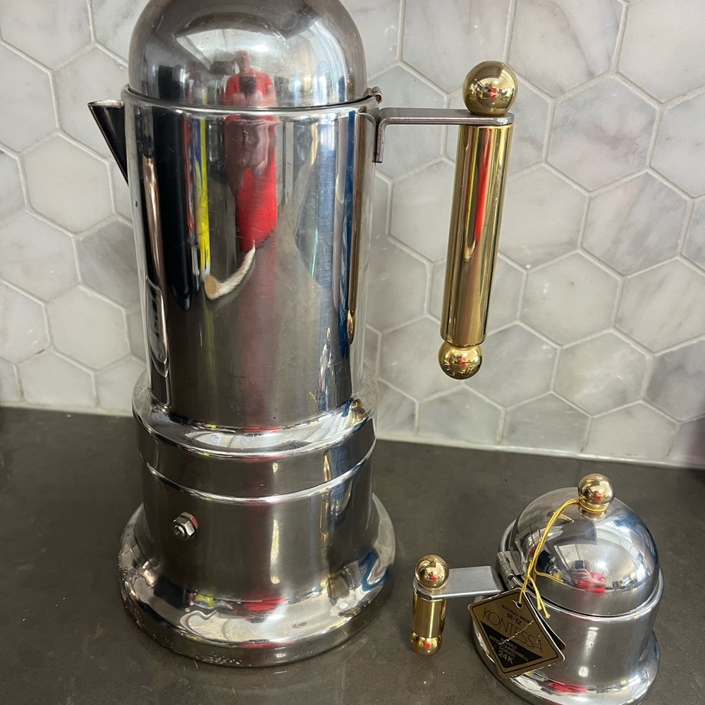 Vintage Kontessa mocha espresso stovetop machine and sugar bowl